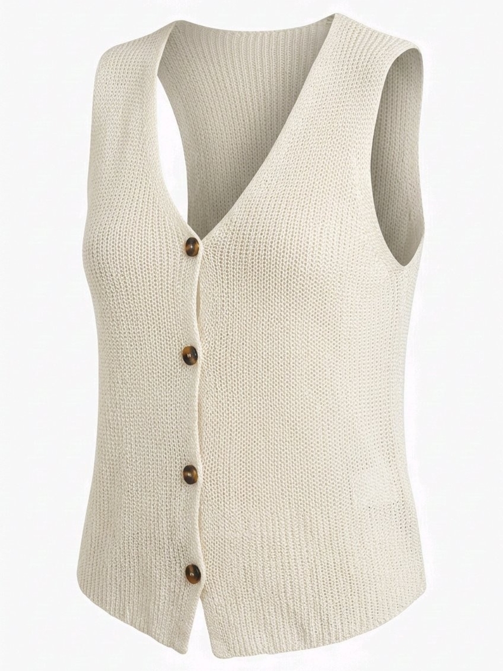 Button-Front Knit Vest - Cream